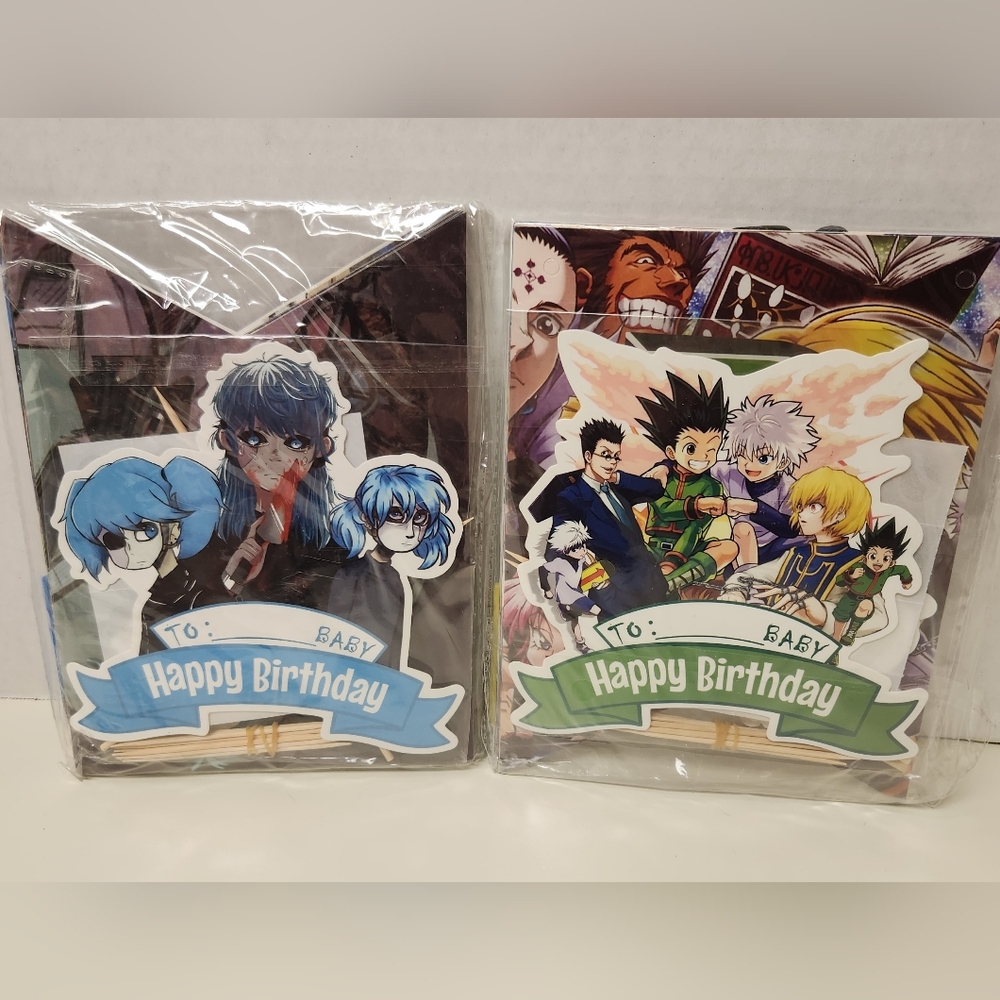 Bundle of 2 Anime Hunter x Hunter & Sally Face Birthday Banner & Cupcake Toppers